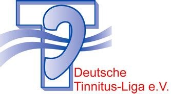 Logo Deutsche Tinnitus-Liga: Ein großes T und ein Ohr, durch das zwei Wellen durchgehen