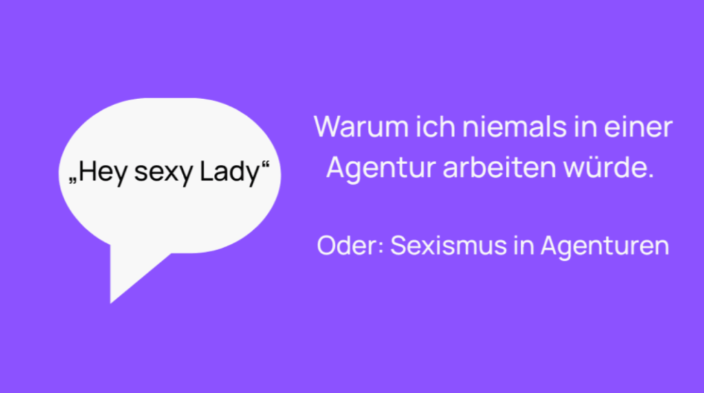Sprechblase mit dem Schriftzug „Hey sexy Lady“ vor violettem Grund